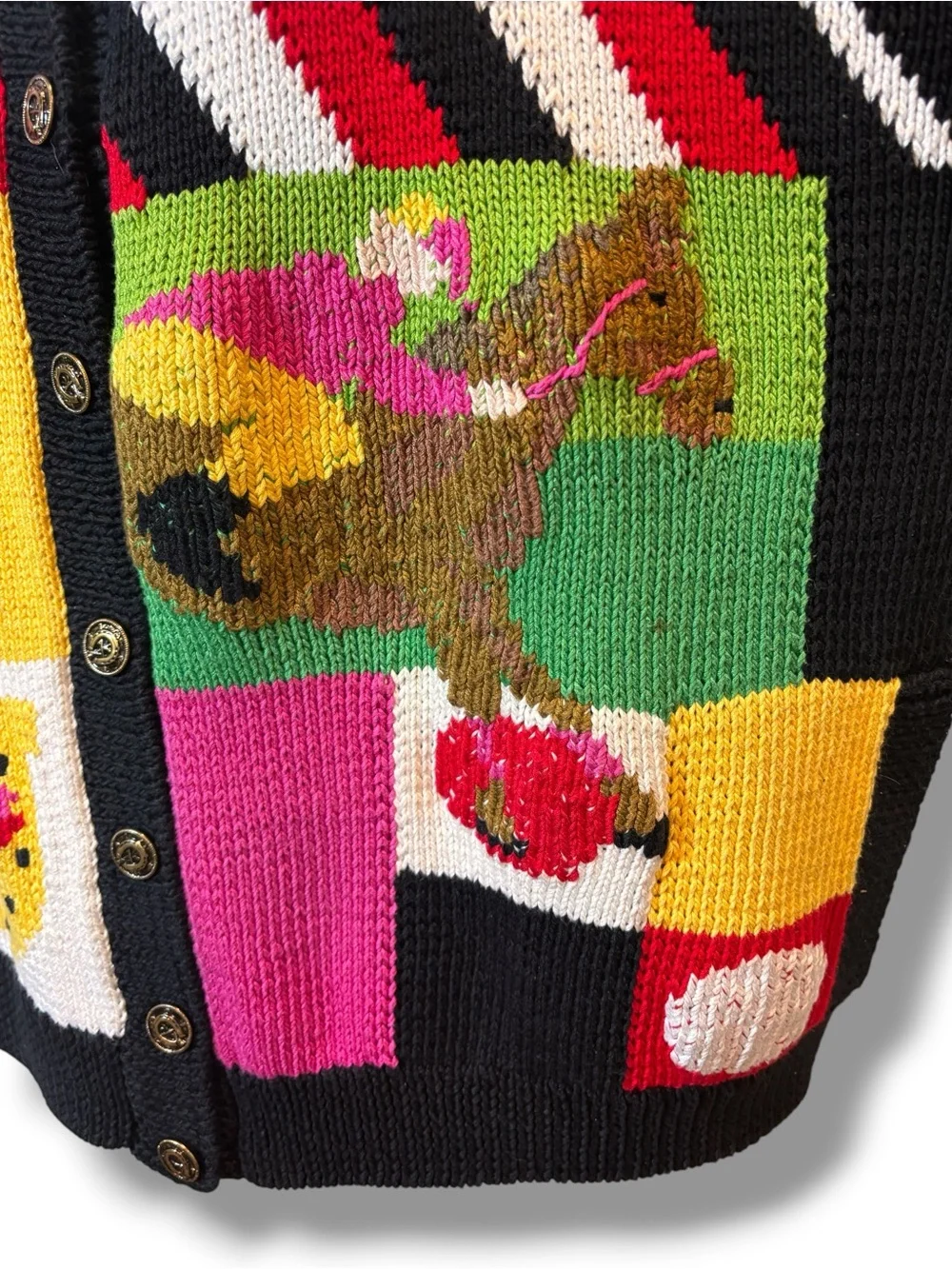 Vintage 1991 Berek Hand-knit Cardiagn Horse Jockey Racing Kentucky Derby Sz M